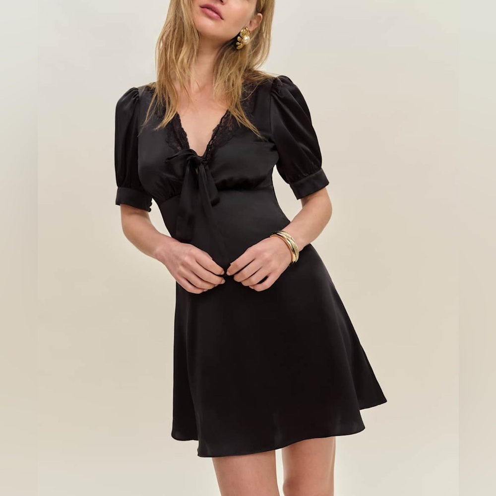 Reformation Avin Silk Dress In Black, new without tags, never worn.